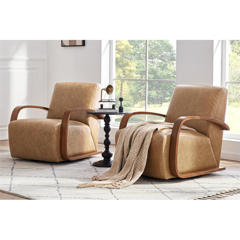 Brehana Swivel Armchair, Hearth Walnut, Cognac Pebbled Vegan Leather