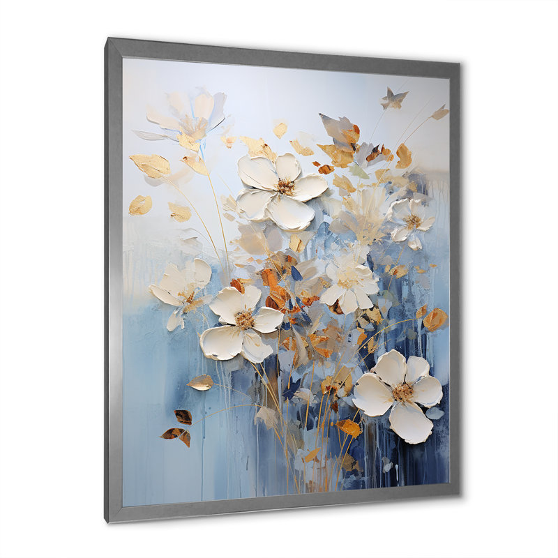 Minimalisme, fleurs saisonnières sur toile, H 44 po x l 34 po x P 1,5 po, Cadre simple argenté
