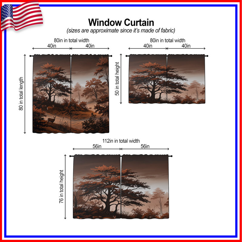 Rideaux de fenêtre Misty Forest Deer, 20in x 60in - 2 panels, Obscurcissement de chambre