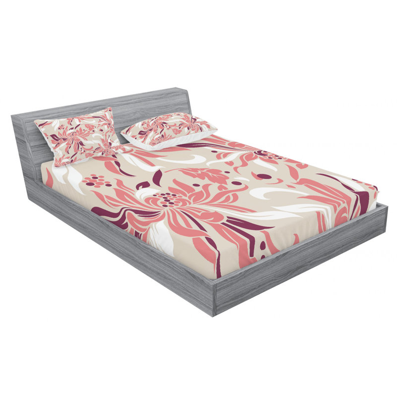 Microfiber Floral Sheet Set, Queen Sheet Set + Fitted Sheet + 2 Pillowcases