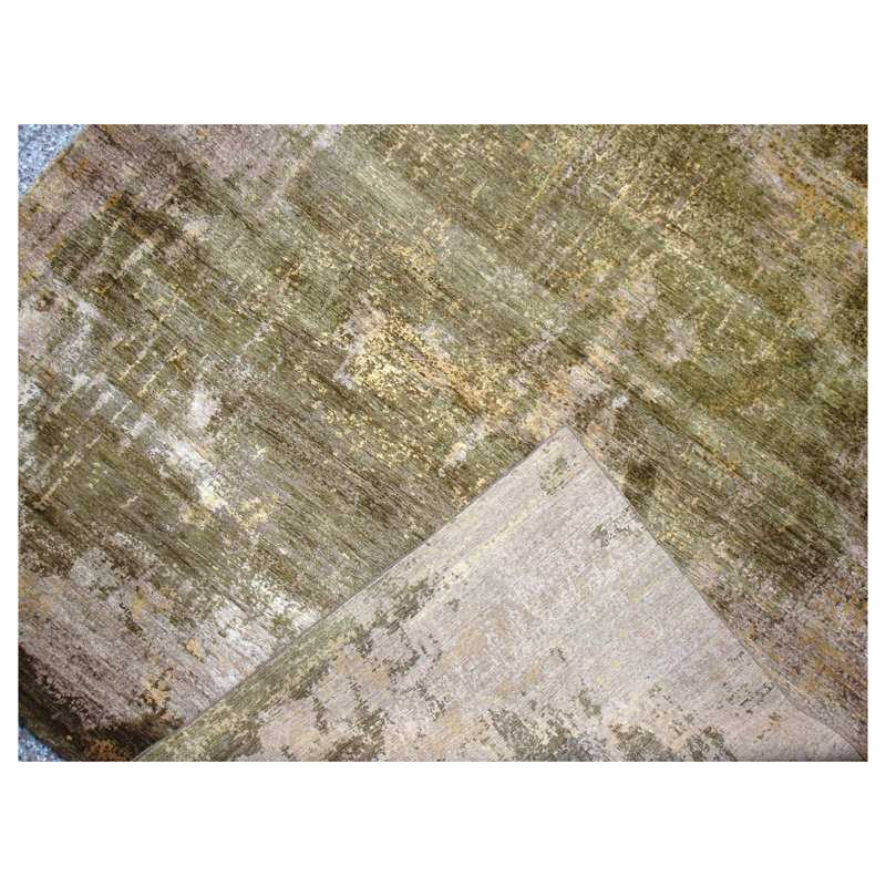 Tapis vert et argent noué à la main de haute qualité