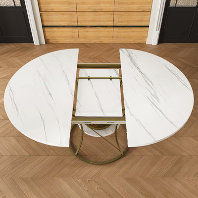 Expandable Dining Table with Shelf & Metal Base