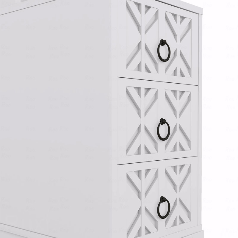 Table de chevet haute avec tiroirs et tablettes ouvertes, Blanc