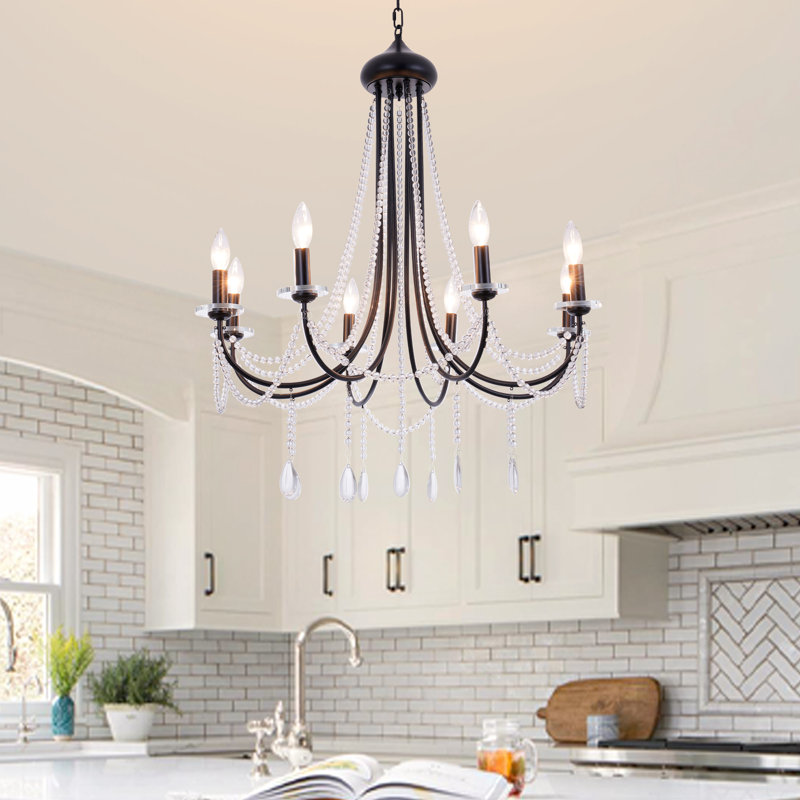 Classic 8-light Dimmable Black Chandelier With Crystal Accents