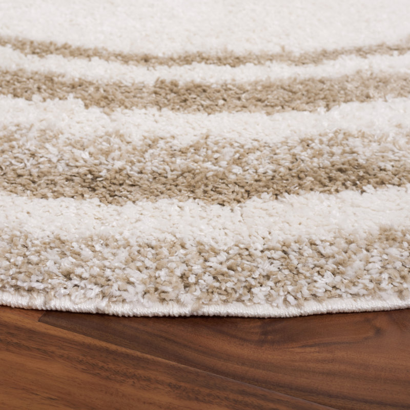 Tapis rayé à poils longs 200 po Lucyanna, Rond 6 pi 7 po