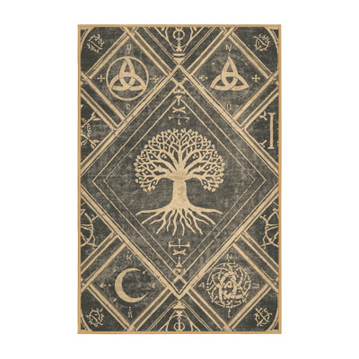 Tapis en treillis d'inspiration mondiale Justin Druid Symbols - noir