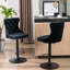 Tabourets de bar pivotants en velours à hauteur de siège réglable de 25 à 33 pouces, tabourets de bar à base chromée avec dossier capitonné confortable pour un pub à la maison et un îlot de cuisine, noir, ensemble de 2