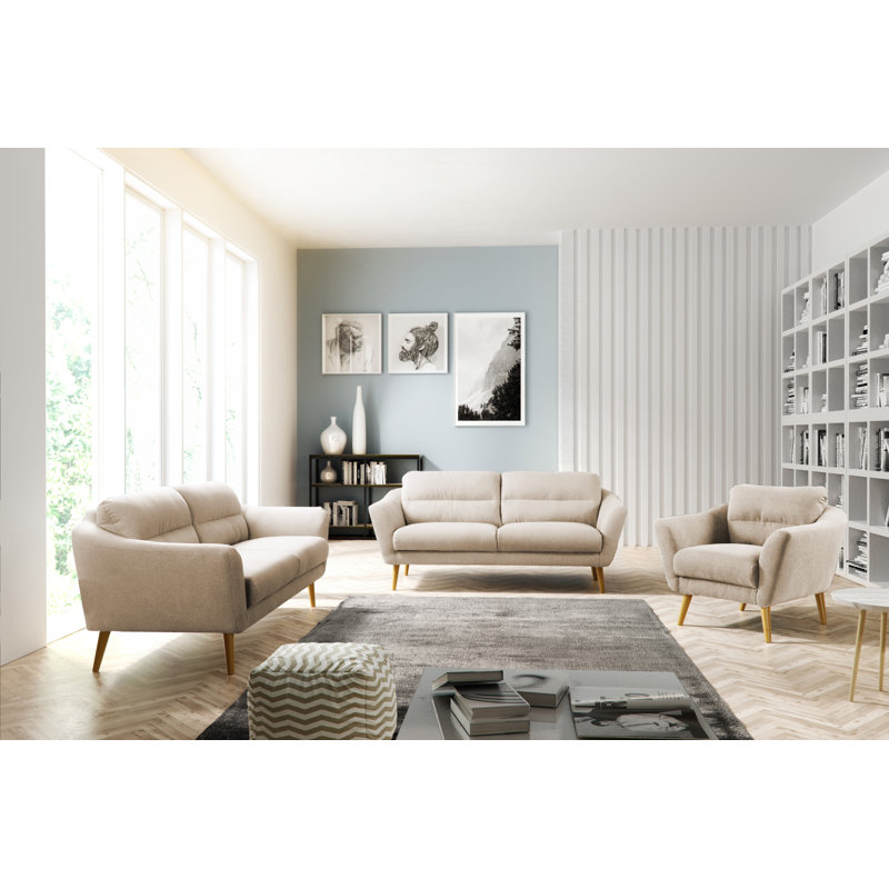Rooney Odense 3 Seater Upholstered Sofa, Beige/White