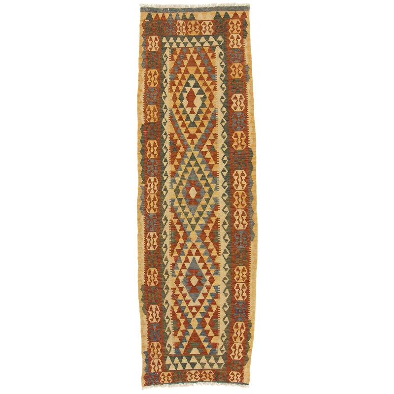 Runner Geometric Wool Hand Woven 89cm X 284cm Area Rug