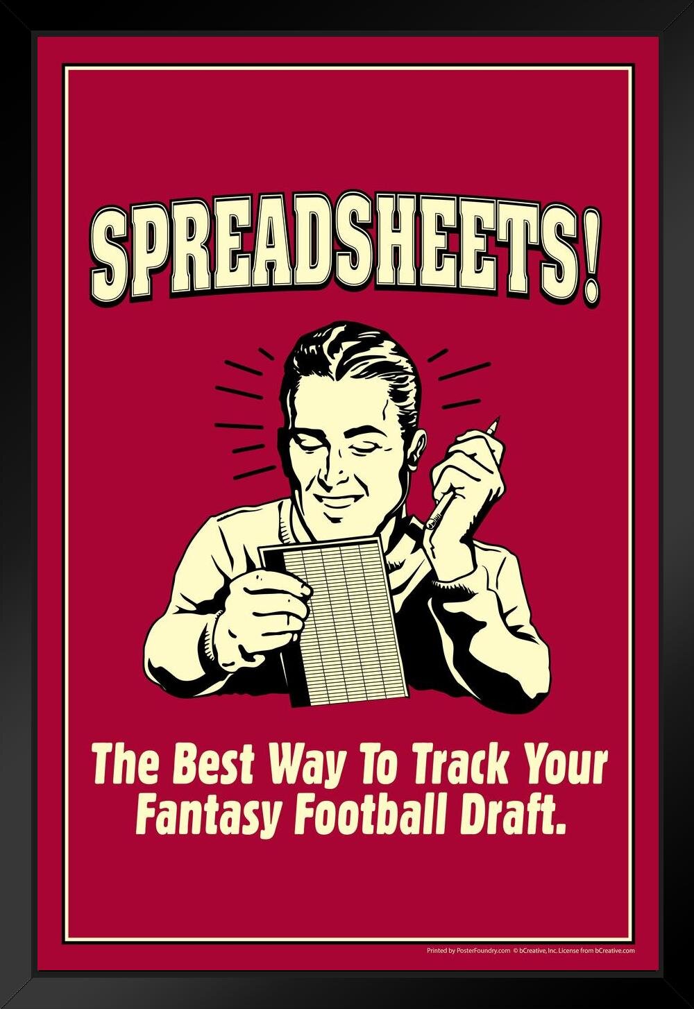 Trinx Spreadsheets! The Best Way To Track Your Fantasy Football Draft Retro  Humor Black Wood Framed Poster 14x20 Framed On Paper Print