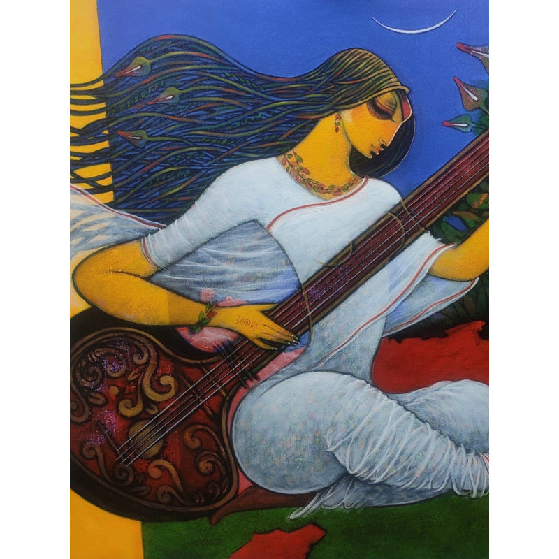 Déesse Saraswati | Acrylique sur toile | Par Ramesh Gujar
