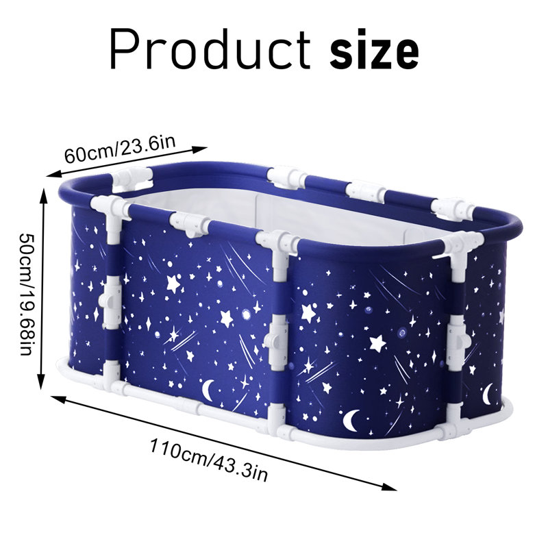 Large Foldable Bathtub for Adult, Extra Large Foldable Bathtub with Plastic Frame, Freestanding Surround Collapsible Bathtub, Family SPA Soaking Tub for Shower for kids adult (Starry Blue)