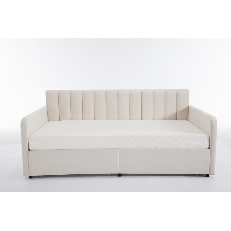 Lit de jour rembourré avec 2 tiroirs à l'épreuve de la poussière, dossier capitonné nervuré, design moderne somptueux pour le confort et le rangement