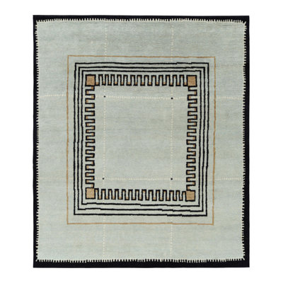 Rug & Kilim’S Modern Art Deco Rug, Blue And Black With Geometric Patterns