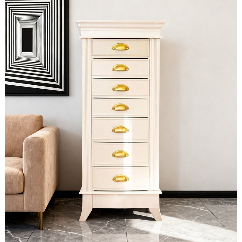 Armoire à bijoux multifonctionnelle en bois massif de style européen, Blanc