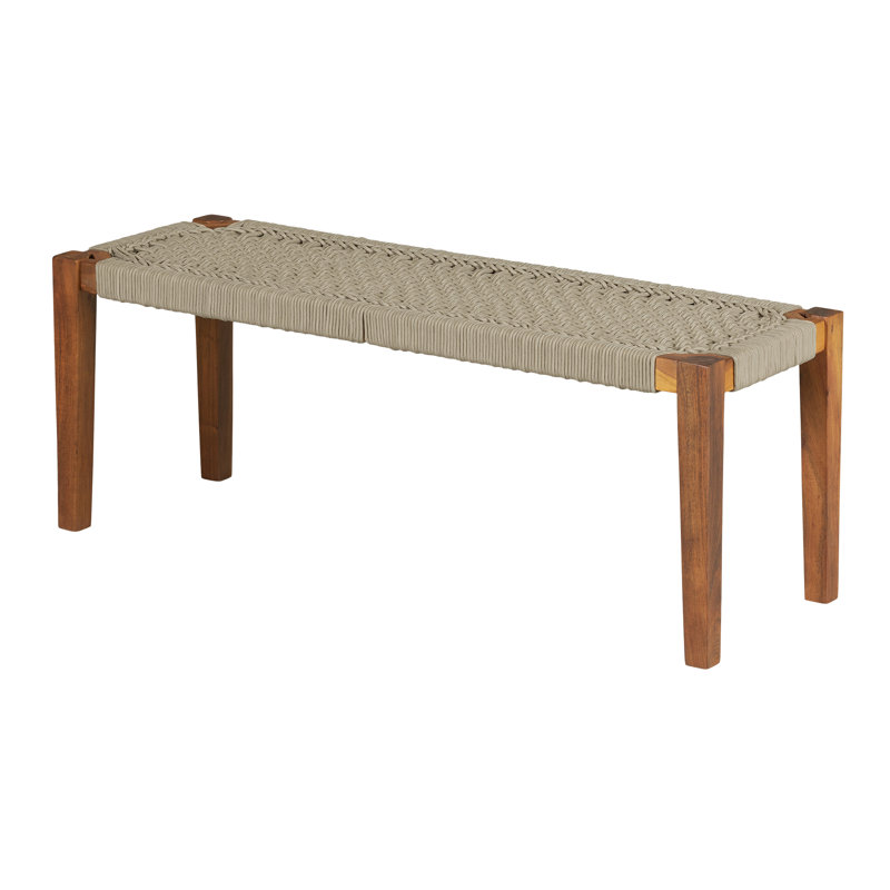 Beige and Natural Acacia Wood and Rope Bench