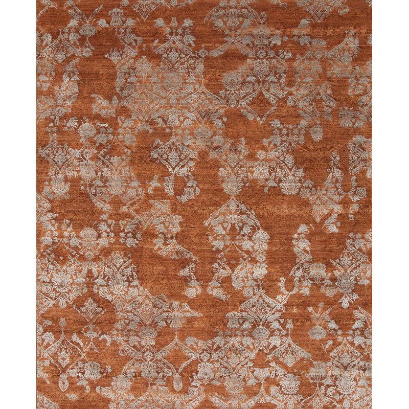 Paradise Hand Knotted Floral Area Rug in Orange