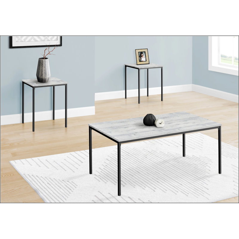 Table Set With Black Metal Frame, Gray