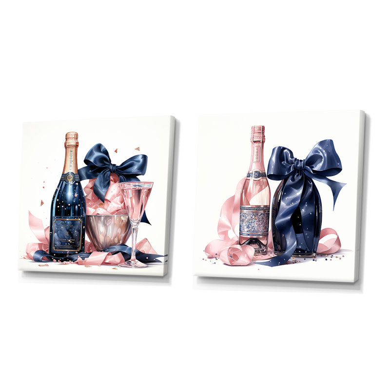 Ensemble de 2 salons muraux mode rose et bleu Champagne I - Champagne, Toile tendue, H 16 po x l 33 po x P 1 po