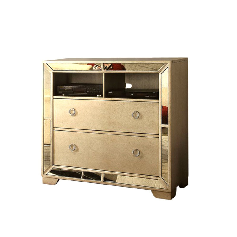Commode 2 tiroirs avec miroir media Lopez