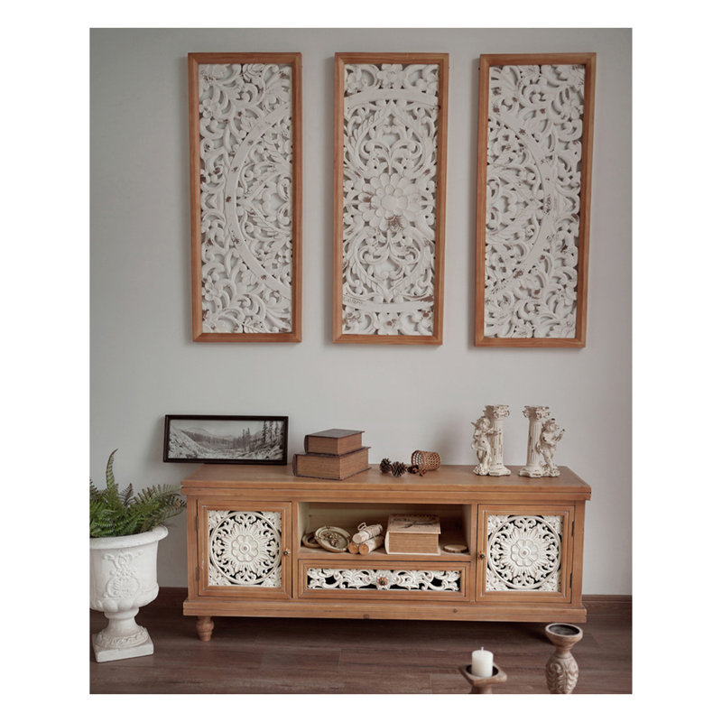 Ensemble de 3 sculptures murales en bois sculpté sans cadre