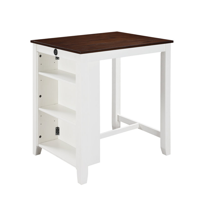 Table de salle à manger blanche à hauteur de comptoir avec ports USB et tablettes