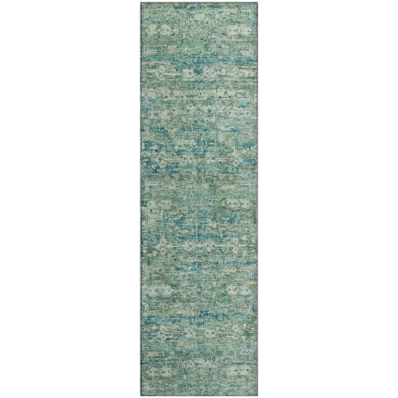 Premium Machine Washable Mayfield AMF2324 Ikat Rug, 2'3" x 7'6" Runner, Teal
