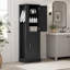 Armoire de rangement autoportante de 68 po de hauteur pour salle de bain, armoire de rangement en panneau de fibres à densité moyenne avec crochets latéraux et tablettes réglables, armoire de rangement pour salle de bain, salle de lavage