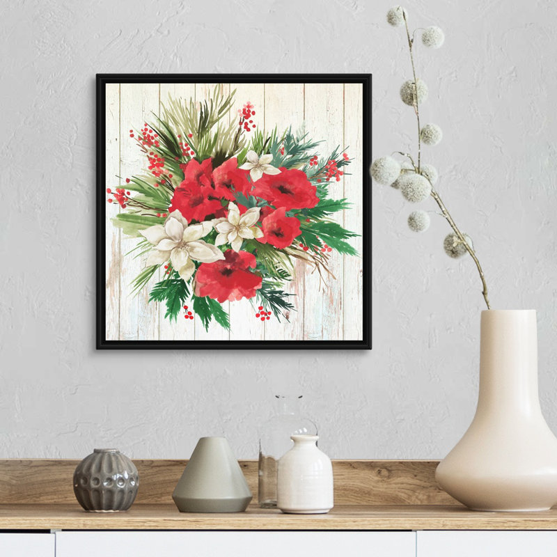 Red Floral II - reproduction d'art sur toile, H 18 po x l 18 po x P 1,75 po, Cadre noir