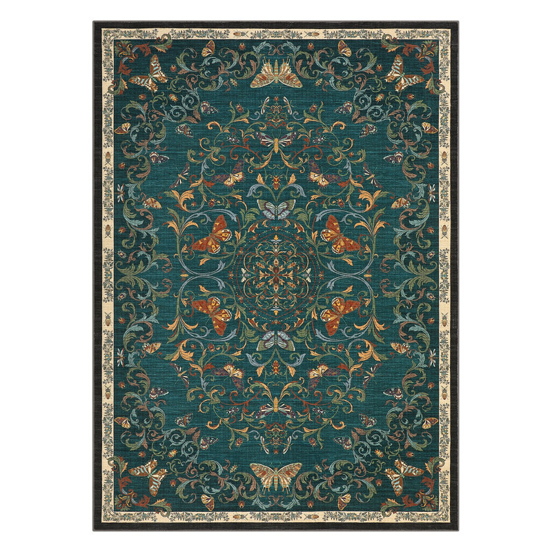 Tapis oriental doux en laine synthétique à motif géométrique, Bleu-vert, 8 x 10 pi