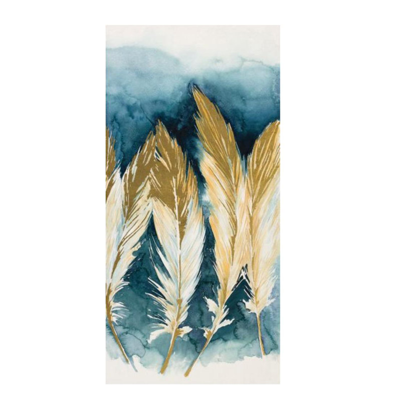 Gold Feather Print by Sara Brown, 49" H x 24" W x 1.5" D, Glass Coat