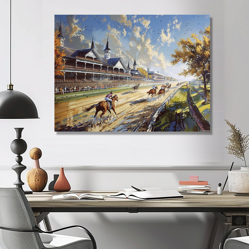 Margrie - Art mural de course de chevaux, H 12 po x l 20 po x P 1 po, Cadre simple noir