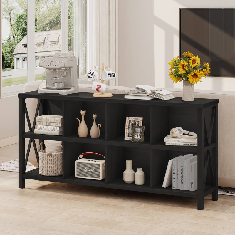 Bibliothèque en bois Guinna, Chêne noir, 8 cubes