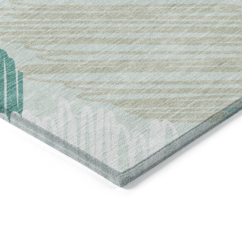 Tapis bleu sarcelle lavable à la machine intérieur / extérieur Xhevrie, Rectangle 5 pi x 7 pi 6 po