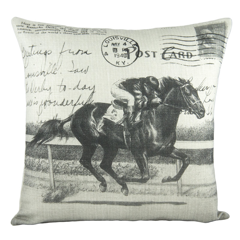 Horse Race Cotton Throw Pillow, Black