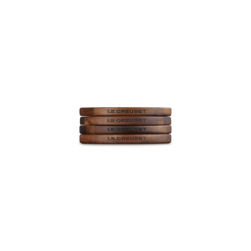 Le Creuset Set Of 4 Magentic Round Wooden Trivets, 5.5 In. Each