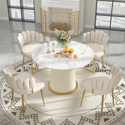 Ensemble de table de salle à manger ronde en pierre frittée et chaises en velours 2/4/6, ensemble moderne pour la salle à manger et la cuisine