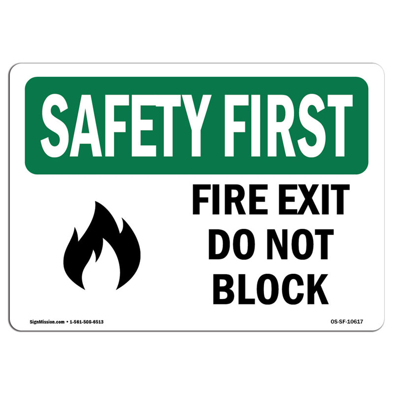 Fire Exit Do Not Block Sign, 18" H x 24" W x 0.1" D