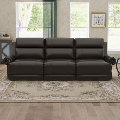 Gelula 89'' Wide Oversize Classic Round Arm Leather  Power Reclining Sofa with Nail Trim