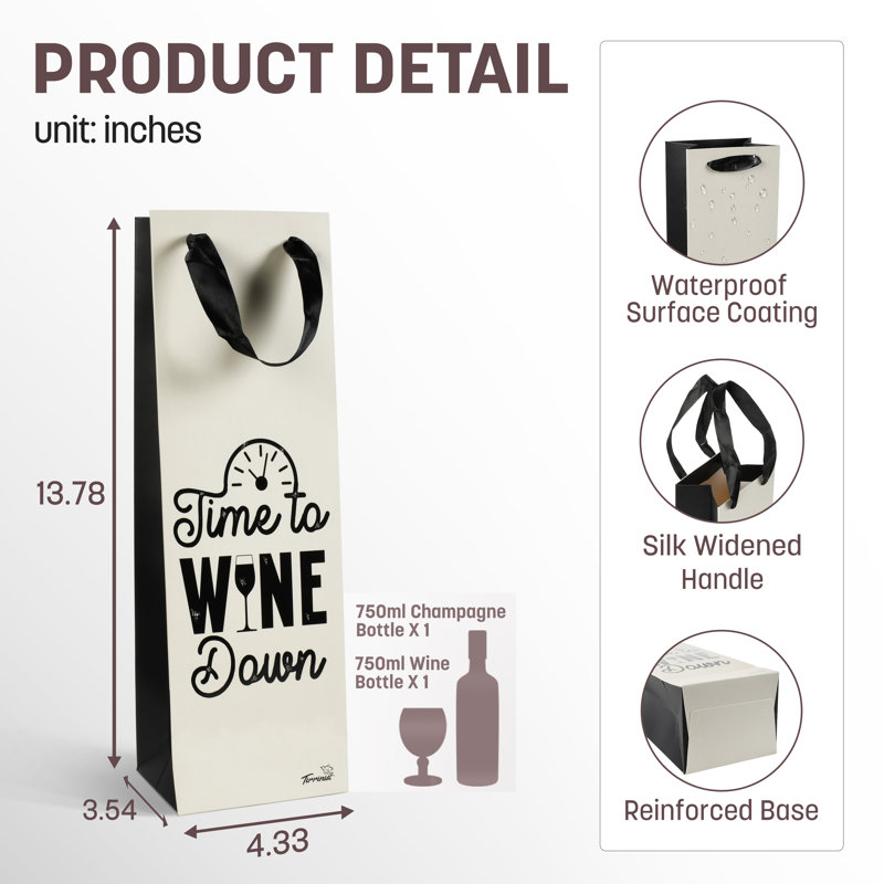 Tirrinia, 12 pièces de sacs à vin, 4 sacs à vin en papier recyclables avec poignées en soie