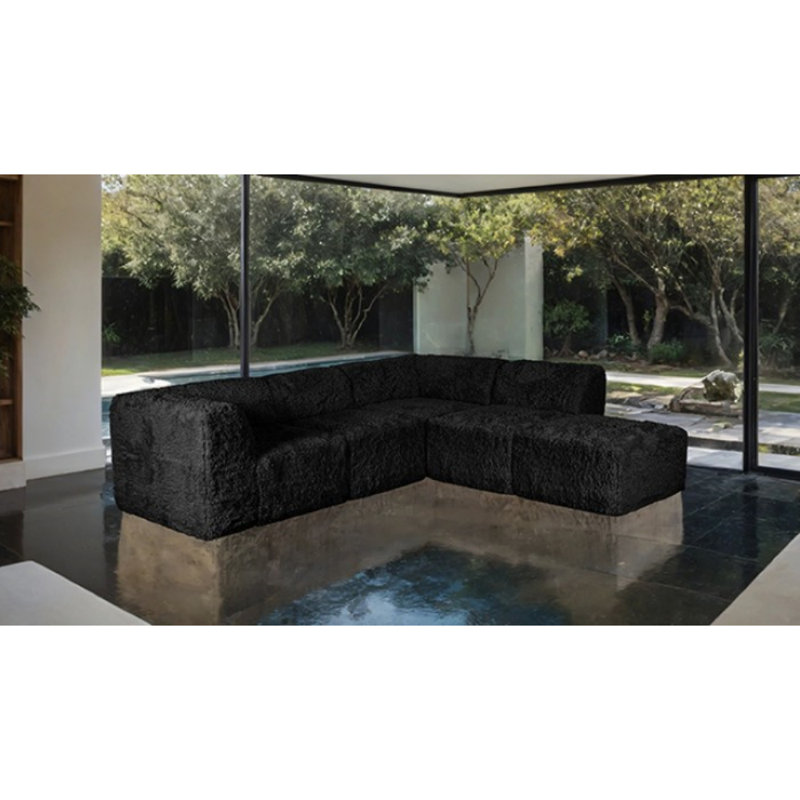 Canapé modulaire en L 5 pièces Colletti, Similifourrure noire