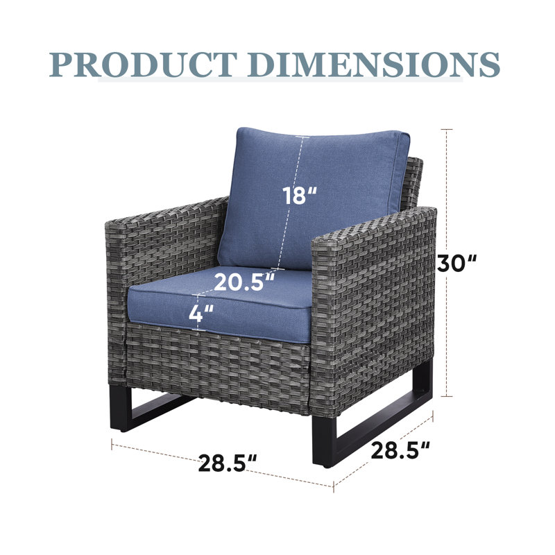 Naresa Wicker Patio Chairs With Olefin Cushions Weather-Resistant, Gray, Blue