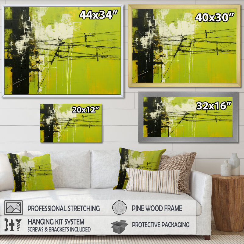 Lignes électriques Minimalist Olive, Cadre flottant noir, H 16 po x l 32 po x P 1 po