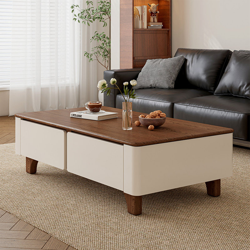 Table basse rectangulaire de rangement de style médiéval, Blanc, H 16,1 po x L 47,2 po x l 23,6 po