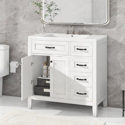 Meuble-lavabo de salle de bain avec lavabo et armoire de salle de bain blanche
