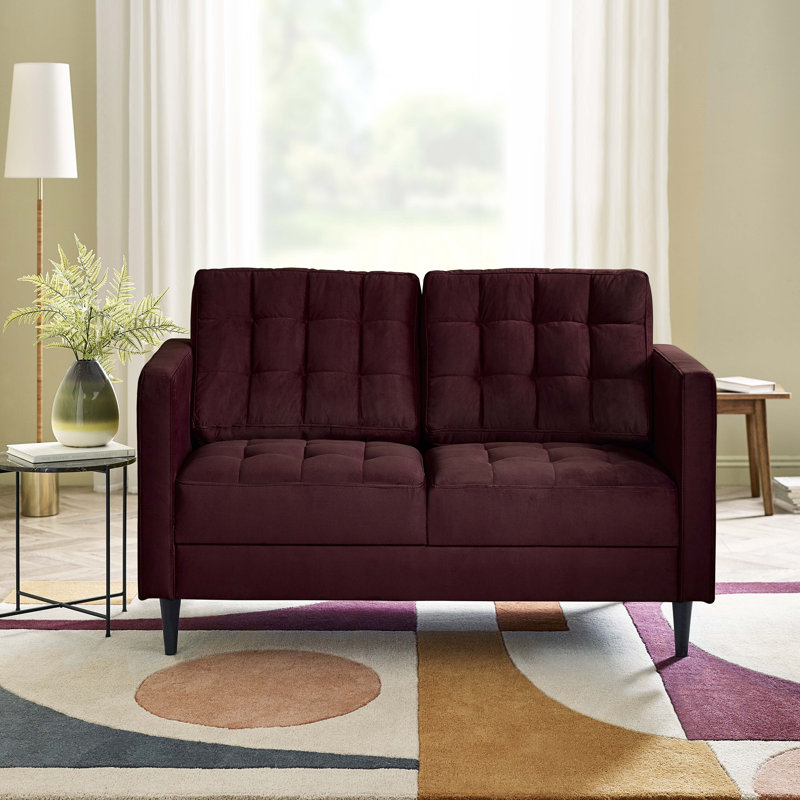Jodi Velvet Sofa - Upholstered Modern Retro Fabric Stylish & Contemporary, 2 Seater, Maroon