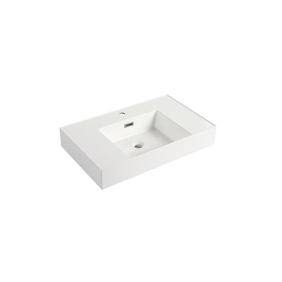 Meuble-lavabo en résine pour salle de bain de 30 po, teint et lisse, blanc, 29,14 po Profondeur, 17,9 largeur, 5,14 hauteur, 43,59 lb, gel anticorrosion de qualité supérieure, apparence impeccable