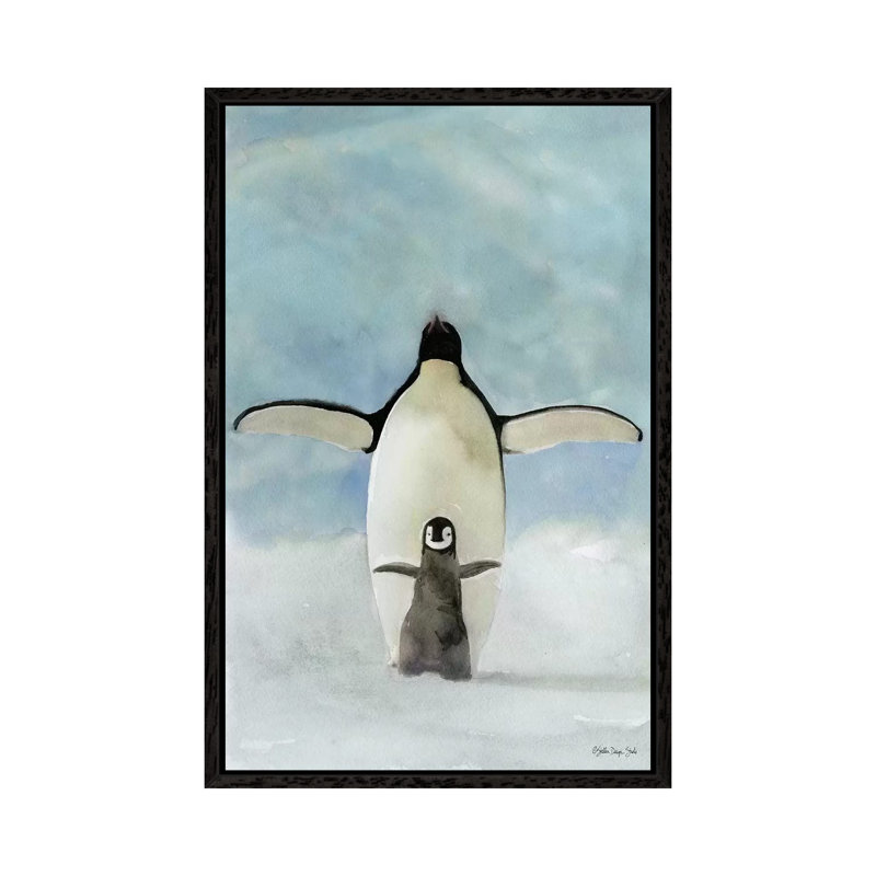 Penguins - Painting on Canvas, Black Floater Framed, 101.6cm H x 66.04cm W x 3.81cm D