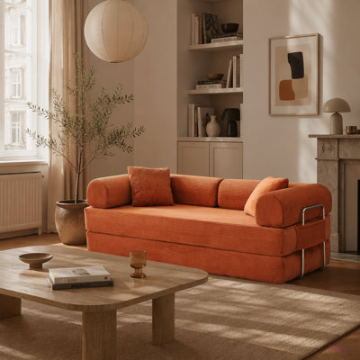 78.8" Compression Sofa, Convertible Floor Sofa Bed-with Pillow Back Support Armrest, Comfy Futon Couch Sleeper Bed, Loveseats Boneless Modular Sectional Sofa, Corduroy fabric, for Living Room, Bedroom
