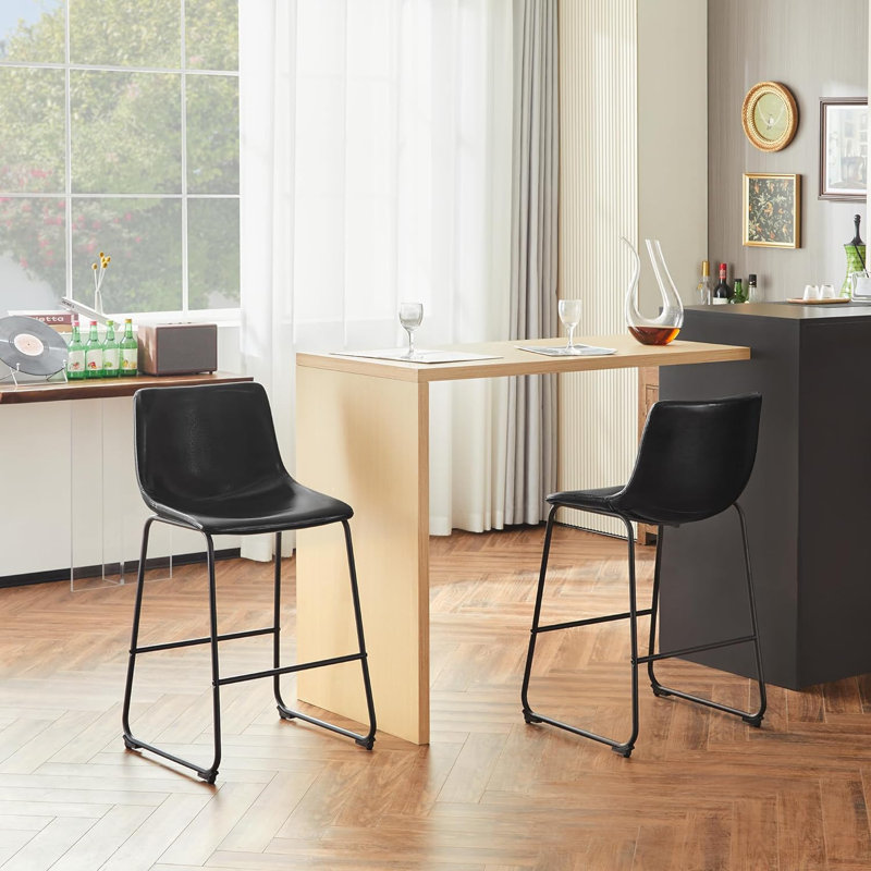 Adarrius Upholstered Counter Stool with Metal Frame, Black